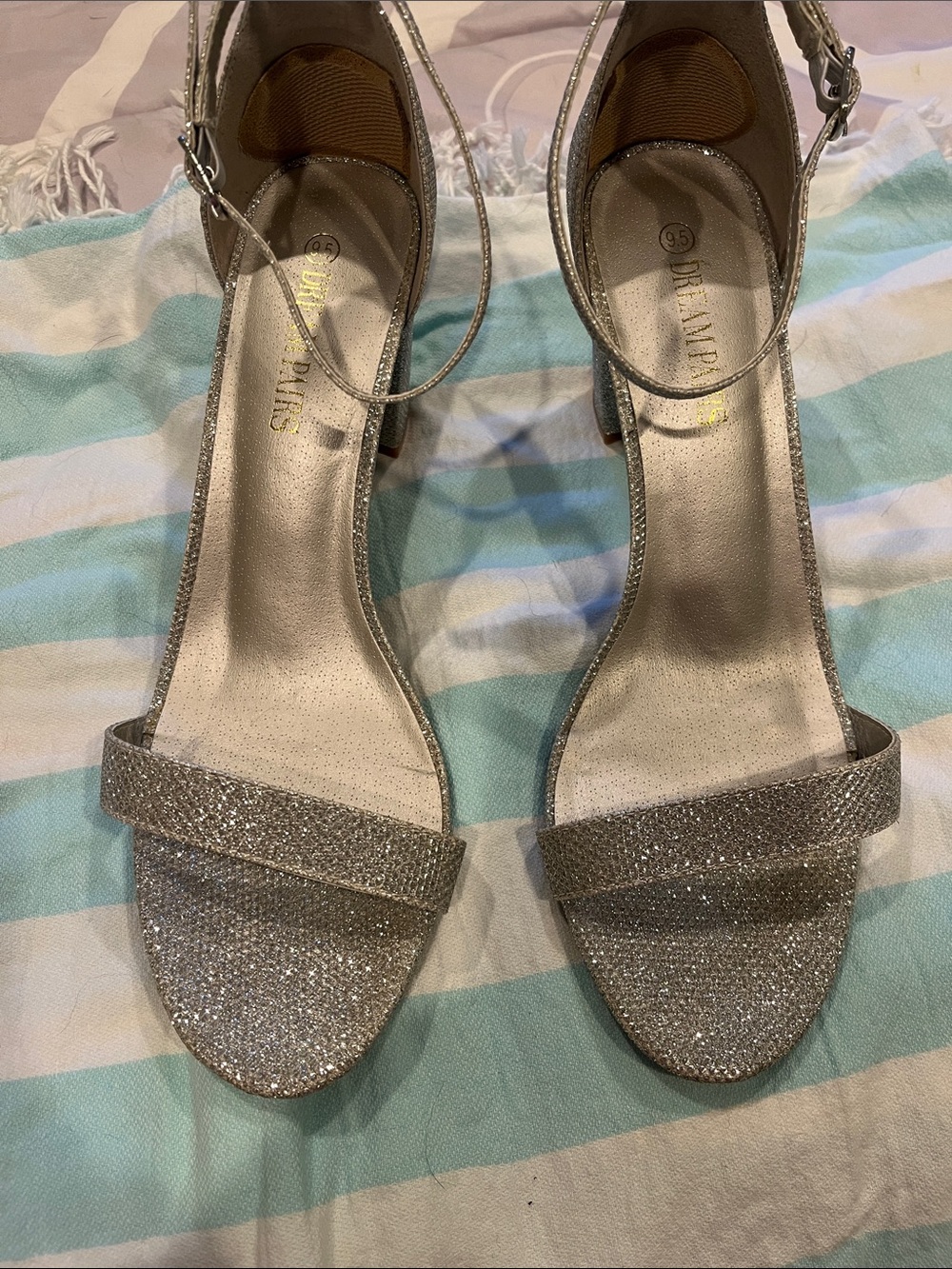 Sparkle Ankle-Strap Heeled Sandals - Silver